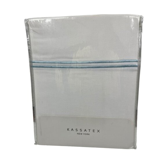 Kassatex New York Bath Shower Curtain Off-White Light Blue Line Cotton 72" x 72" - Picture 2 of 10